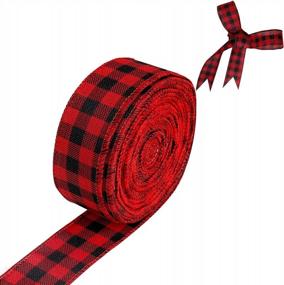 img 4 attached to 1.5 Inch Buffalo Check Wired Burlap Ribbon, Farmhouse Stripe Wired Edge Ribbons For Wreaths - Black Red Plaid