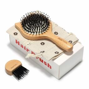 img 3 attached to Natural Boar Bristle Hair Brush For Women, Men, And Kids - BESTOOL Small Travel Wood Hairbrush For Detangling, Defrizzing, And Distributing Oil