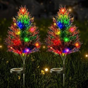 img 4 attached to 2022 Upgraded Outdoor Solar Tree Lights - Waterproof IP67, Auto On/Off Pathway Stakes Pine Xmas Decor 2 Pack