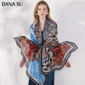 img 3 attached to DANA XU 100% Pure Mulberry Satin Silk Summer Shawl Large Size Women Floral Scarf Oversize Soft Wraps For Evening Dresses