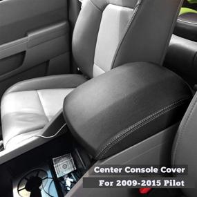 img 4 attached to 🔲 Black Leather Center Console Cover for 2009-2015 Pilot - Replacement Armrest Cover Lid, Compatible Console Upgrade