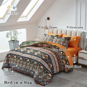 img 3 attached to Experience Chic Comfort With Flysheep'S Boho Bedding Set - 7 Pieces Queen Size Fit, Tribal Striped Prints, And Reversible Comforter