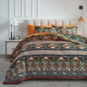 img 4 attached to Experience Chic Comfort With Flysheep'S Boho Bedding Set - 7 Pieces Queen Size Fit, Tribal Striped Prints, And Reversible Comforter