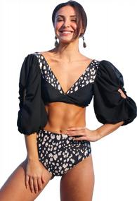 img 4 attached to Tropical Flair: SPORLIKE Women'S Ruffle High Waist Swimsuit With Push Up Feature - Two-Piece Bikini Set