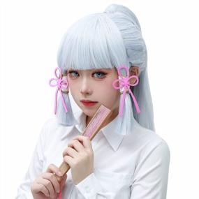 img 4 attached to DAZCOS Women'S Ayaka Silver Gradient High Ponytail Cosplay Wig With Hair Clip For Halloween Costume