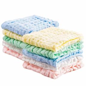 img 4 attached to 10 Pack PPOGOO Premium Extra Soft Baby Muslin Washcloths, Towels For Sensitive Skin - Perfect Newborn Baby Shower Gift Registry.