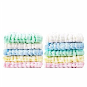 img 2 attached to 10 Pack PPOGOO Premium Extra Soft Baby Muslin Washcloths, Towels For Sensitive Skin - Perfect Newborn Baby Shower Gift Registry.