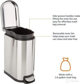 img 3 attached to 🗑️ Amazon Basics 10L / 2.6 Gallon Soft-Close, Smudge Resistant Trash Can with Foot Pedal - Ideal for Narrow Spaces, Brushed Stainless Steel