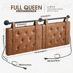 img 3 attached to GREENSTELL Wall Mount Headboard With USB For Queen/Full Size Bed, PU Leather Headboard Only, Industrial Pipe Modern Style, Brown Hanging Head Boards, Comfortable, Button Upholstered For Bedroom