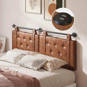 img 4 attached to GREENSTELL Wall Mount Headboard With USB For Queen/Full Size Bed, PU Leather Headboard Only, Industrial Pipe Modern Style, Brown Hanging Head Boards, Comfortable, Button Upholstered For Bedroom