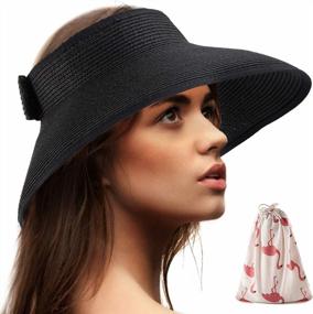 img 4 attached to Women'S Foldable Sun Visor Beach Hat - Wide Brim Straw Roll Up Hat