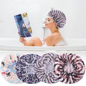 img 1 attached to 4 Pcs Shower Cap, Reusable Shower Cap Elastic Double Layers Shower Hat Bath Caps For Women Girls