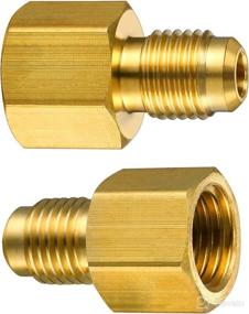 img 1 attached to 💨 6015 R134A Brass Refrigerant Tank Adapter to R12 Fitting Adapter with 1/2" Female to 1/4" Male Flare Adaptor Valve Core - Pack of 6 Pieces + 6014 Vacuum Pump Adapter with 1/4" Flare Female to 1/2" Male