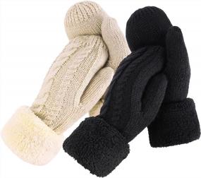 img 4 attached to Winter Knit Fleece Wool Mittens For Women - Verabella Cold Weather Gloves