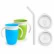munchkin miracle 360 trainer cup with straw and sippy lid, green/blue, 7 ounce logo