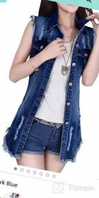 img 5 attached to Plus Size Women'S Distressed Sleeveless Jean Jacket Long Denim Cardigan Vest - Dasior