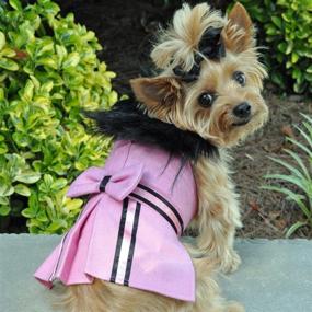 img 2 attached to 🐶 Stylish XL Pink Wool Fur Trimmed Dog Harness Coat with Leash by DOGGIE DESIGN