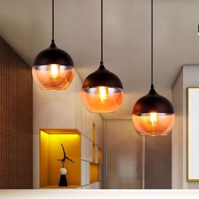 img 2 attached to Регулируемый стеклянный подвесной светильник Nordic Vintage с 3 лампочками от JEUNEU - идеально подходит для кухонного острова, гостиной, столовой и многого другого