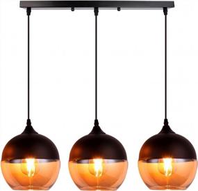 img 4 attached to Регулируемый стеклянный подвесной светильник Nordic Vintage с 3 лампочками от JEUNEU - идеально подходит для кухонного острова, гостиной, столовой и многого другого