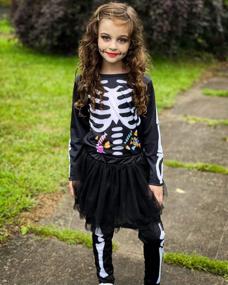 img 1 attached to Enlifety Teens Girls Boys Cool Halloween Outfits Size 13-14T 3D Skeleton Long Sleeve One Piece Bodysuits Jumpsuits With Tutu Skirts