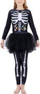 enlifety teens girls boys cool halloween outfits size 13-14t 3d skeleton long sleeve one piece bodysuits jumpsuits with tutu skirts logo