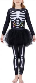 img 4 attached to Enlifety Teens Girls Boys Cool Halloween Outfits Size 13-14T 3D Skeleton Long Sleeve One Piece Bodysuits Jumpsuits With Tutu Skirts