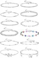 stylish 12 piece silver ankle bracelet collection for women and teens: featuring cute snake, butterfly, evil eye, arrow, figaro and paperclip chains - adjustable foot jewelry by subiceto logo