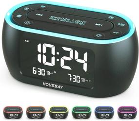 img 4 attached to Housbay Glow Маленький будильник-радио для спален с 7-цветным ночным светом, двойным будильником, диммером, зарядным устройством USB, резервным аккумулятором, таймером сна, FM-радио с таймером автоматического отключения для кровати