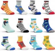 kids non slip skid socks grips, sticky slippery cotton crew socks for boys and girls ages 1-7 years old (12 pairs) логотип