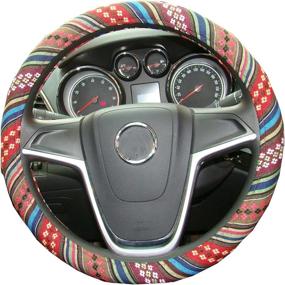 img 2 attached to Istn Small Ethnic Style Coarse Flax Cloth Automotive Steering Wheel Cover Anti Slip And Sweat Absorption Auto Car Wrap Cover (14&#39 Interior Accessories