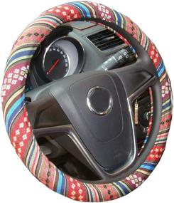 img 3 attached to Istn Small Ethnic Style Coarse Flax Cloth Automotive Steering Wheel Cover Anti Slip And Sweat Absorption Auto Car Wrap Cover (14&#39 Interior Accessories