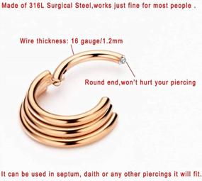 img 2 attached to FANSING 316L Surgical Steel Septum Rings Hoop 16G With Hinged Daith Earrings - 3 Ring Stacked Clicker In Silver, Gold, Rose Gold, And Black - 8Mm