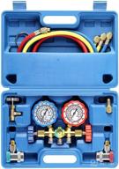 🛠️ orion motor tech 3 way ac diagnostic manifold gauge set: effortlessly charge freon with r134a r12 r22 & r502, includes 5ft hose, tank adapters, adjustable couplers, and can tap logo