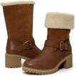 katliu women cute warm boots chunky mid heel round toe winter snow ankle booties logo