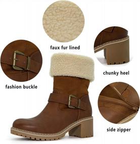 img 1 attached to Katliu Women Cute Warm Boots Chunky Mid Heel Round Toe Winter Snow Ankle Booties