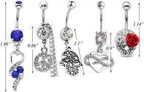 img 1 attached to PiercingJ 5Pcs 14G Stainless Steel Dangle Belly Button Rings For Women Crystal Curved Barbell Navel Rings Body Piercing Jewelry