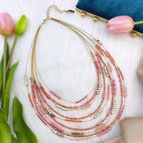 img 2 attached to Bocar Multilayer Colorful Handmade Seed Beads Illusion Chain Bib Necklace Wedding Bridal Jewelry