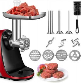 img 4 attached to Metal Food Grinder Attachment For AMZCHEF Slow Juicer, ZM1501&GM3001-Meat Grinder Attachment Included 3 Sausage Stuffer Tubes & A Holder,4 Grinding Plates,3 Grinding Blades,Cleaning Brush