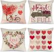 add charm to your home decor: geeory valentine's day pillow covers set of 4 featuring red heart tree and love bicycle designs logo