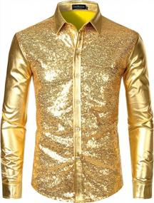 img 4 attached to LucMatton Men'S Metallic Long Sleeve Slim Fit Button Down Shirts For Club, Rock, Hip Hop, Disco Party Cosplay