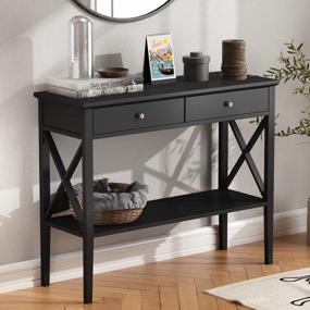 img 4 attached to Narrow Black Console Table With Drawers - Ideal For Entryway Or Sofa Area - ChooChoo Oxford Design