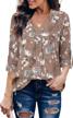chic and stylish: youtalia women's printed chiffon blouse with 3/4 cuffed sleeves and v-neckline logo