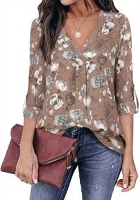 img 3 attached to Chic And Stylish: Youtalia Women'S Printed Chiffon Blouse With 3/4 Cuffed Sleeves And V-Neckline