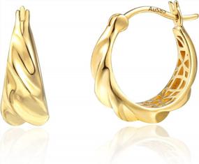img 4 attached to 14K Yellow Gold Dainty Twisted Hollow Hoop Earrings For Women & Girls