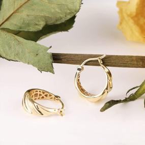 img 1 attached to 14K Yellow Gold Dainty Twisted Hollow Hoop Earrings For Women & Girls