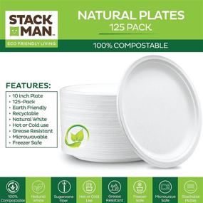 img 2 attached to 🍽️ 125-Pack 10 Inch Compostable Bagasse Plates - Eco-Friendly Disposable White Plates Made from Natural Sugarcane Fibers - 10" Biodegradable Paper Plates by Stack Man