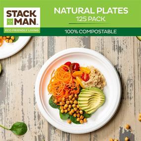 img 3 attached to 🍽️ 125-Pack 10 Inch Compostable Bagasse Plates - Eco-Friendly Disposable White Plates Made from Natural Sugarcane Fibers - 10" Biodegradable Paper Plates by Stack Man