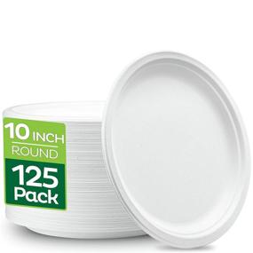 img 4 attached to 🍽️ 125-Pack 10 Inch Compostable Bagasse Plates - Eco-Friendly Disposable White Plates Made from Natural Sugarcane Fibers - 10" Biodegradable Paper Plates by Stack Man