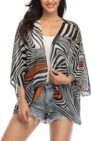 img 4 attached to Women'S 3/4 Sleeve Floral Kimono Cardigan, Sheer Loose Shawl Capes, Chiffon Beach Cover-Up, Casual Blouse Tops