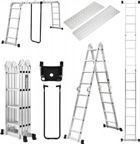 img 4 attached to 15.5FT Heavy Duty Aluminum Folding Ladder W/ Tool Tray, 2 Platform Plates & 330 Lbs Capacity - HBTower 7 In 1 Extension Ladder For Home Or Outdoor Use